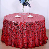 Sequin 120" Round Tablecloth Red - Seamless Big Payette Design Table Cover